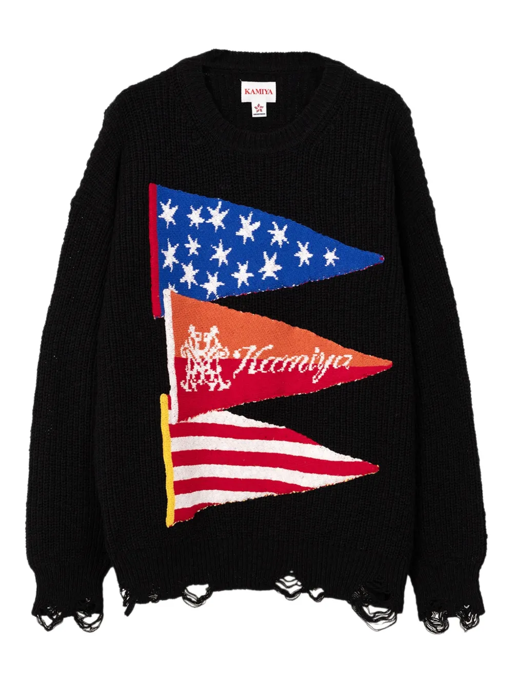 KAMIYA  flag frayed sweater | Black | Image 1