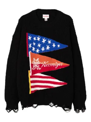 KAMIYA cable-knit Distressed Sweater | Black | FARFETCH