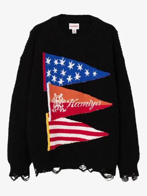 KAMIYA flag frayed sweater