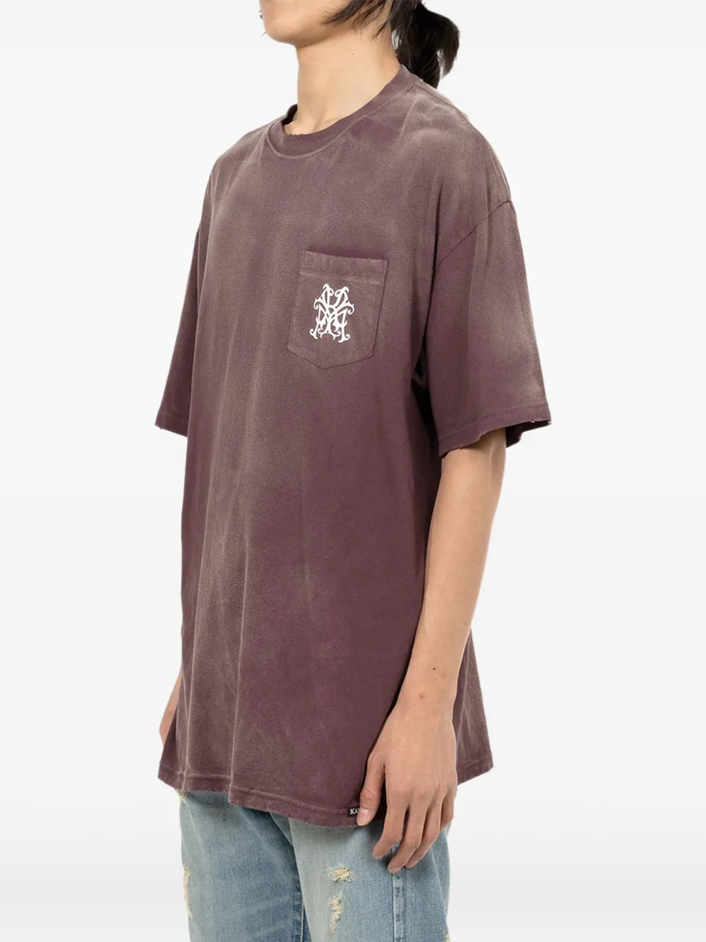 KAMIYA T-shirt met roosprint en zak Bruin