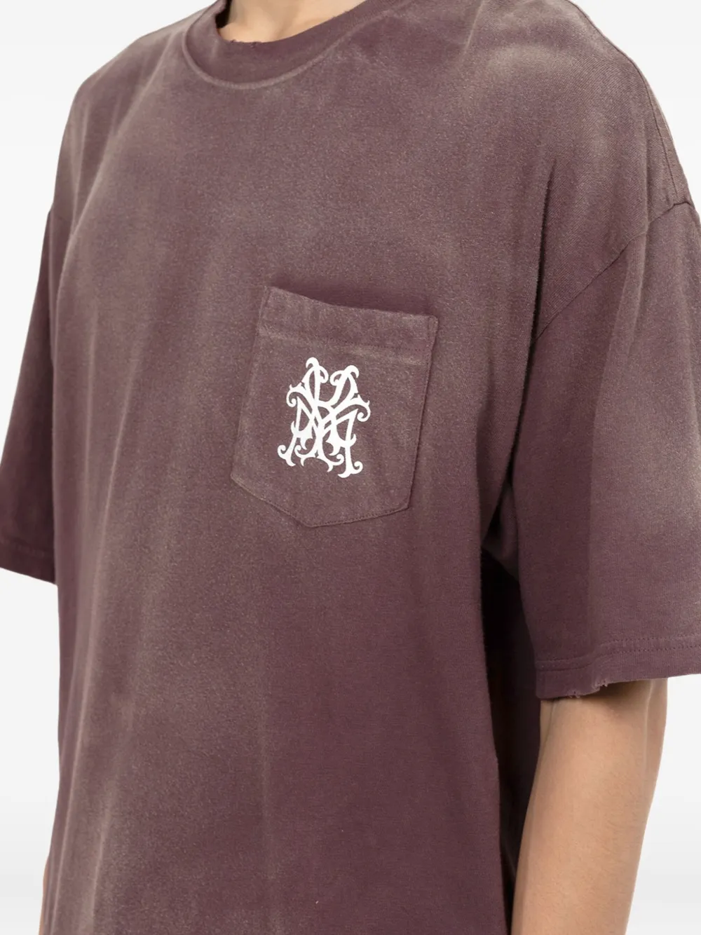 KAMIYA T-shirt met roosprint en zak Bruin