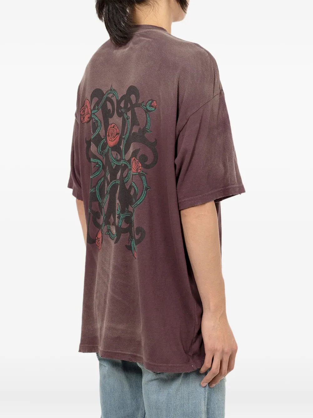 KAMIYA T-shirt met roosprint en zak Bruin