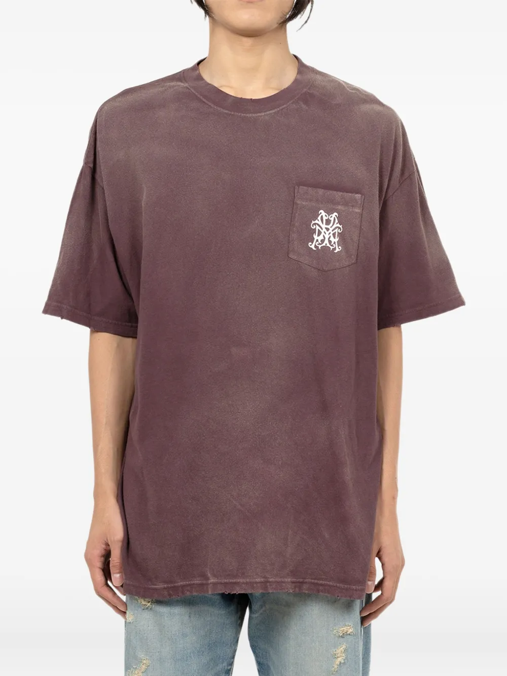 KAMIYA T-shirt met roosprint en zak - Bruin