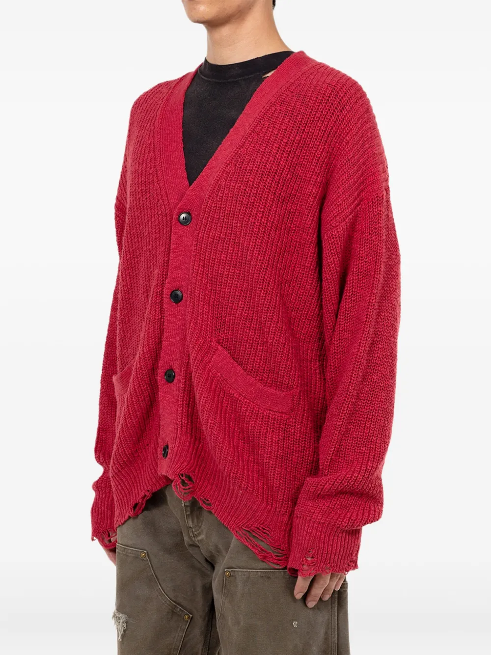  Kamiya Frayed Pocket Cardigan - Red 