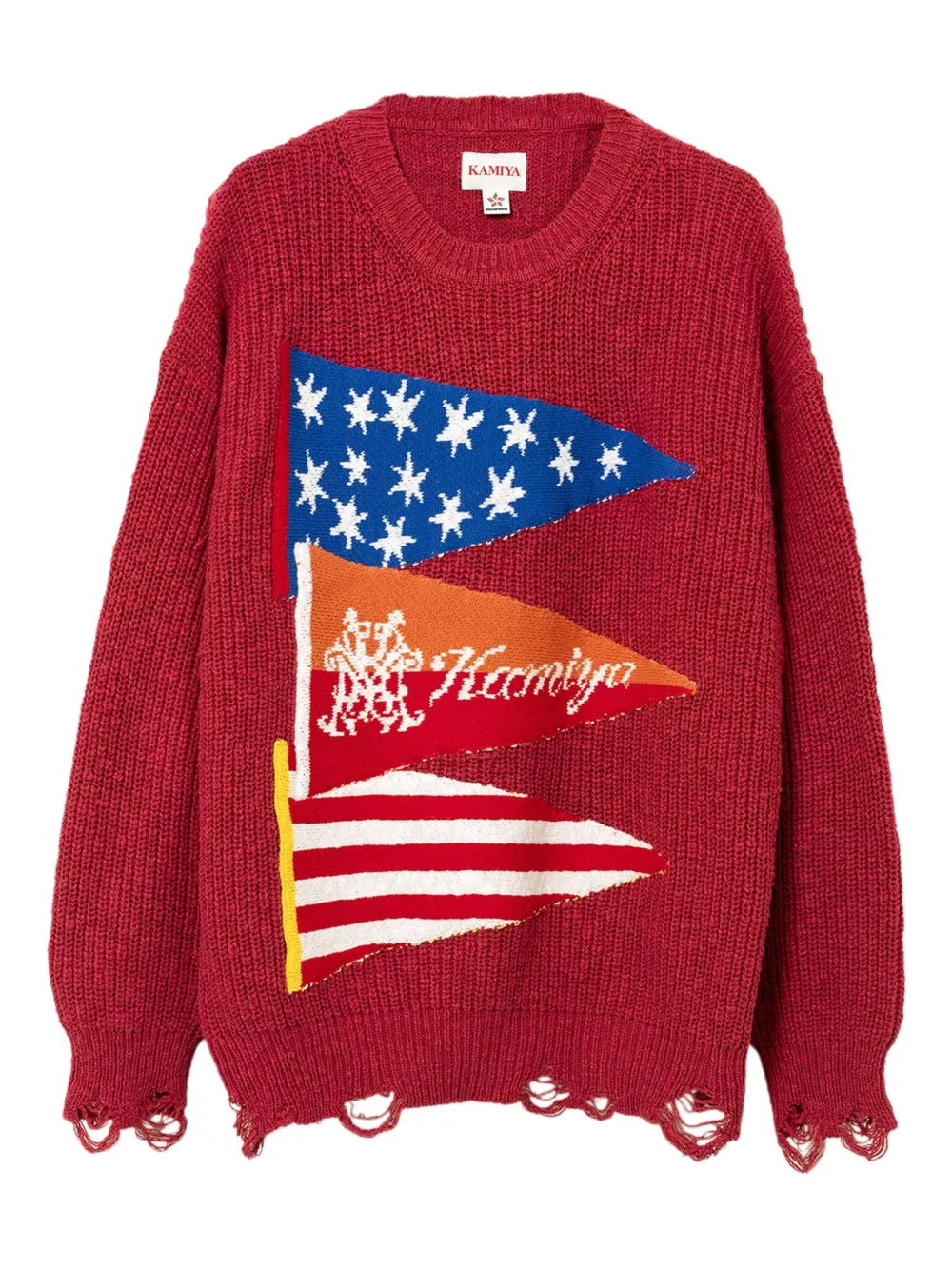 KAMIYA  flag frayed sweater | Red | Image 1