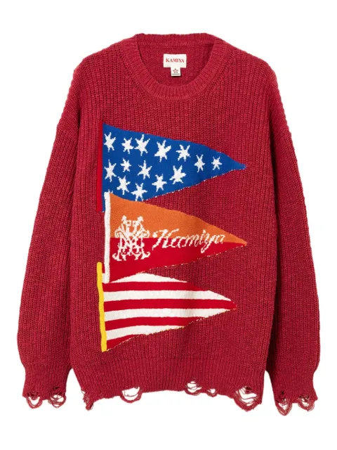 KAMIYA  flag frayed sweater