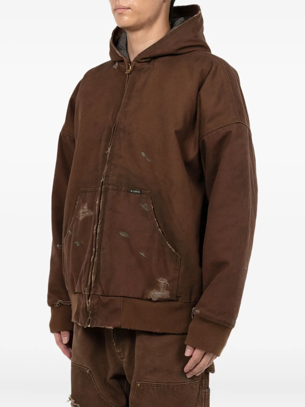  Kamiya Boro Distressed Hooded Jacket - Brown 