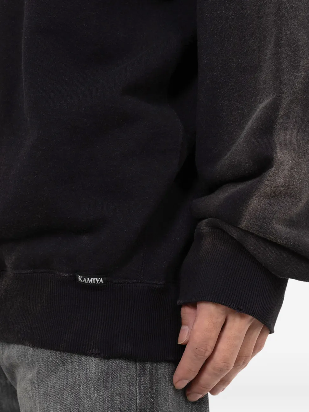 KAMIYA Henry Neck Distressed Sweatshirt | Black | FARFETCH