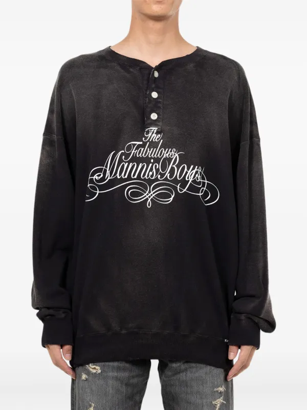 KAMIYA Henry Neck Distressed Sweatshirt | Black | FARFETCH