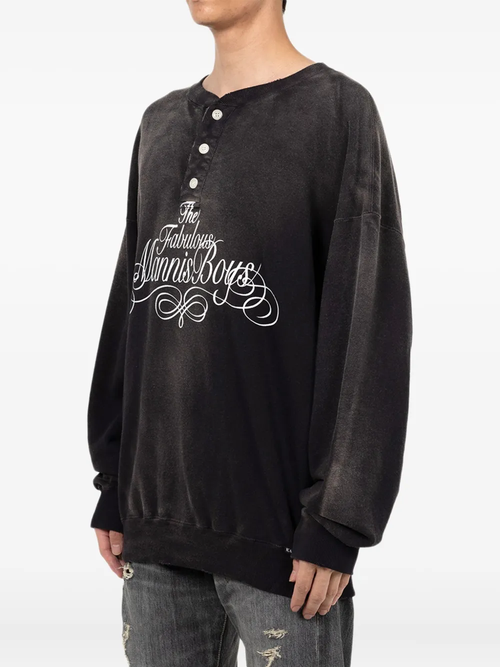 KAMIYA Henry Neck Distressed Sweatshirt | Black | FARFETCH