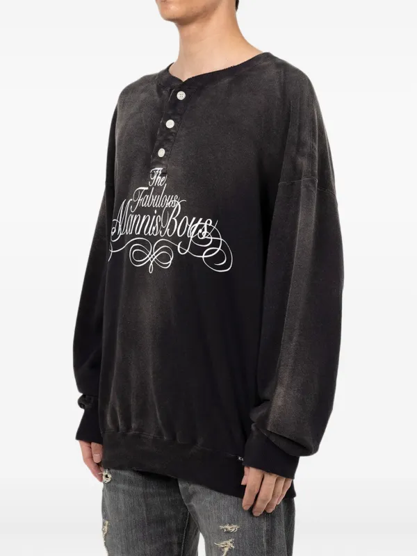 KAMIYA Henry Neck Distressed Sweatshirt | Black | FARFETCH