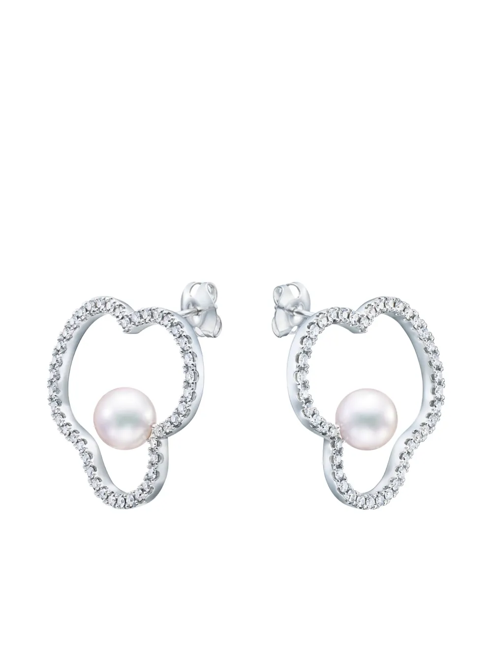 TASAKI 18K white gold Chants signature akoya pearl and diamonds earrings - Argento