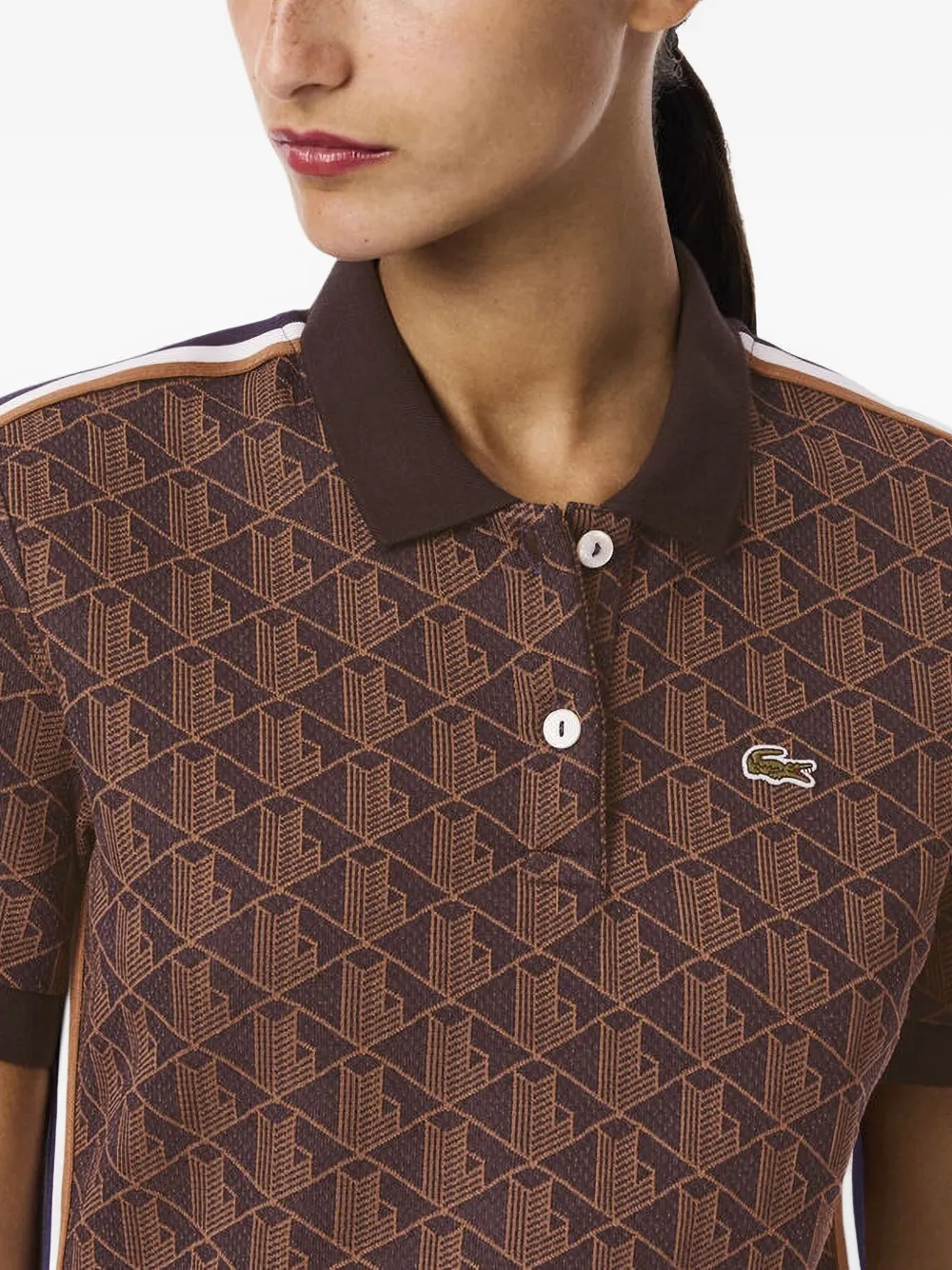 Lacoste Geometric-pattern Polo Dress In Brown