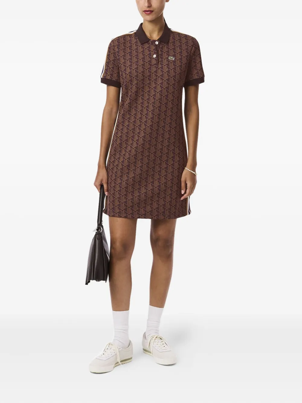 Lacoste Geometric-pattern Polo Dress In Brown