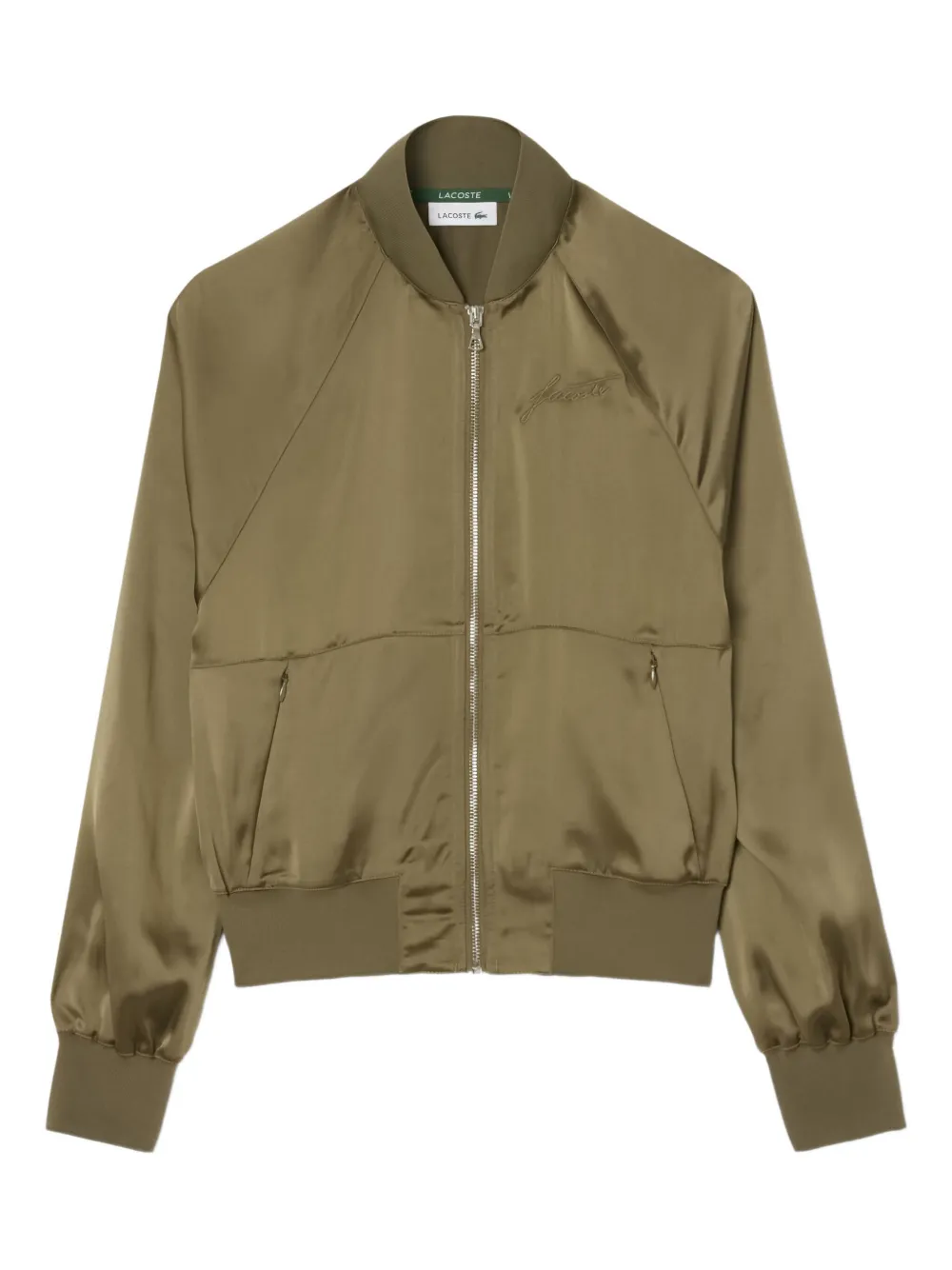 Lacoste logo-embroidered satin bomber jacket | Green | Image 1