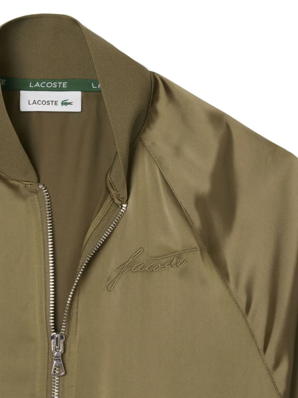Lacoste Satijnen bomberjack met geborduurd logo Groen