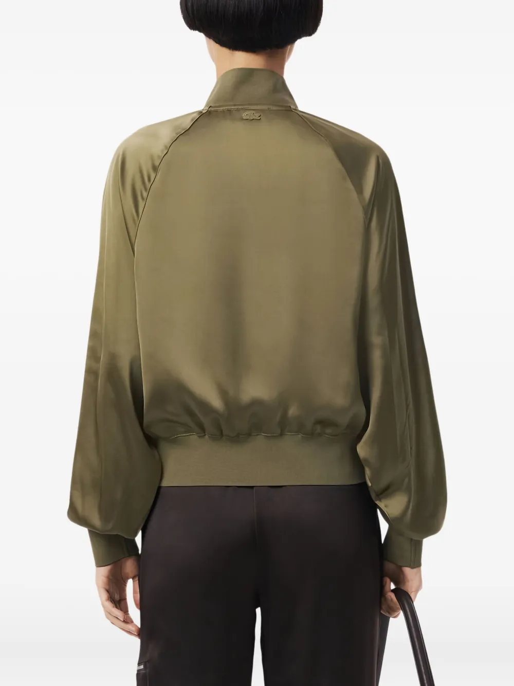 Lacoste Satijnen bomberjack met geborduurd logo Groen