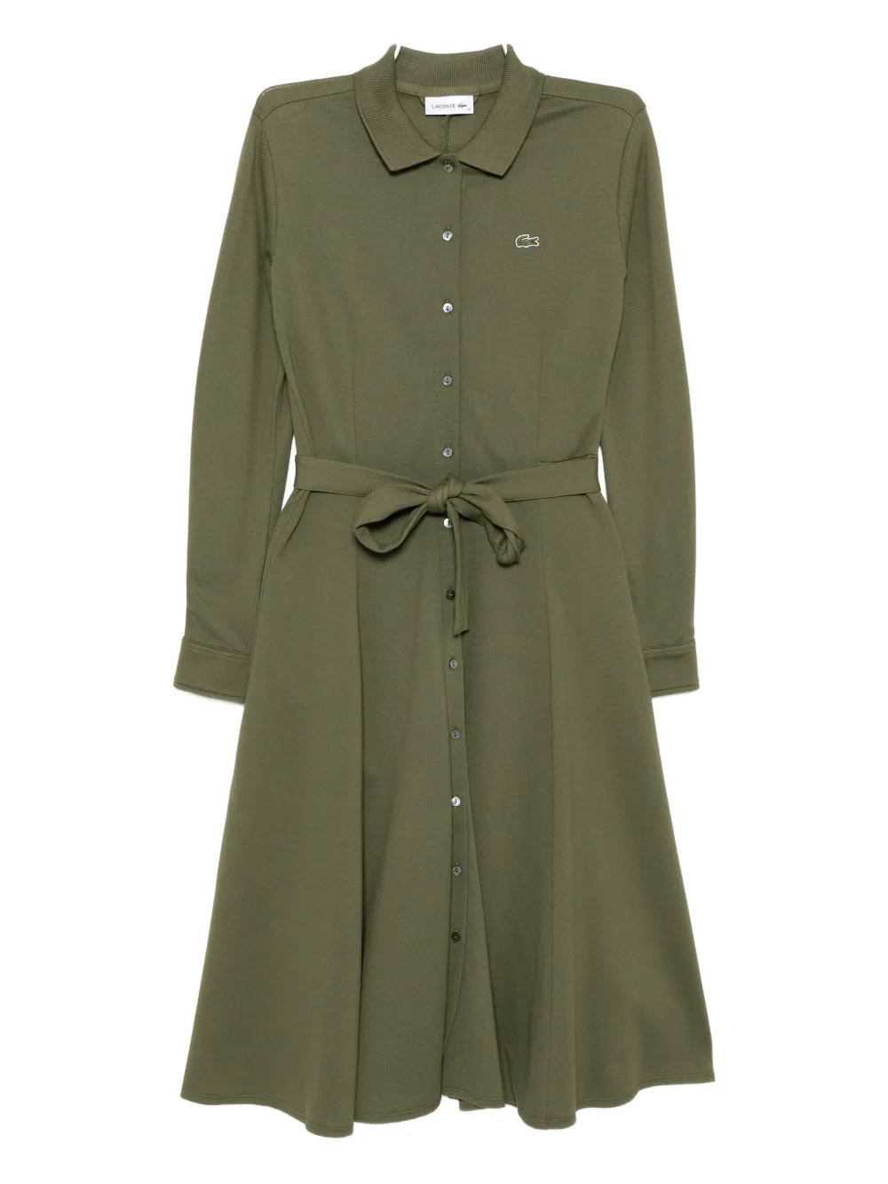 Lacoste Belted Petit Piqué Dress In Green