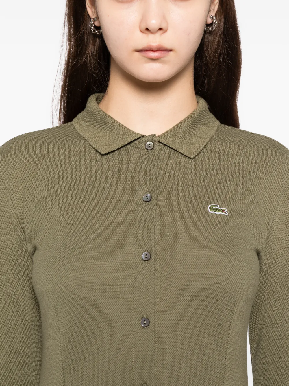 Lacoste Belted Petit Piqué Dress In Green