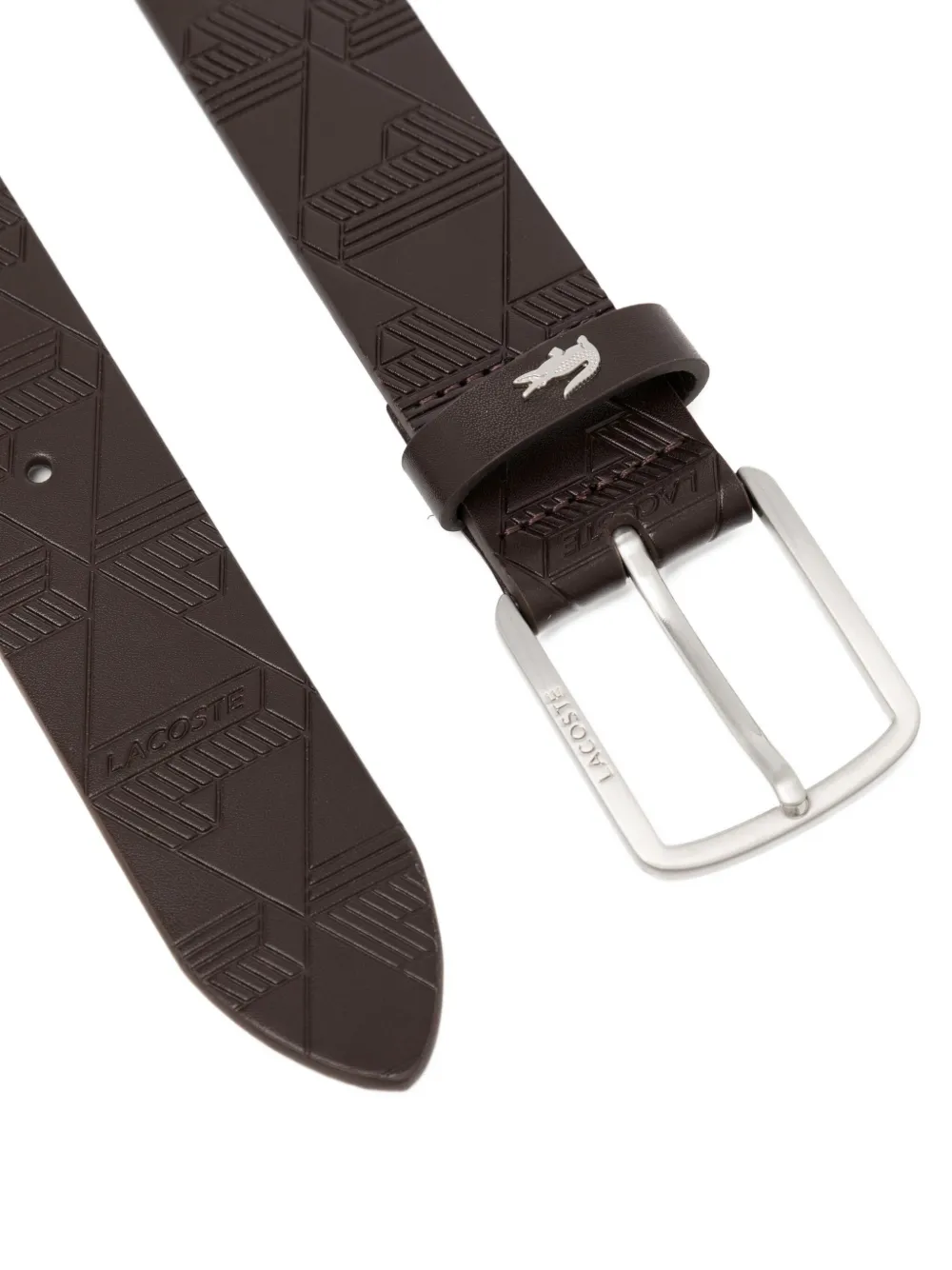 Lacoste Monogram Leather Belt In Brown