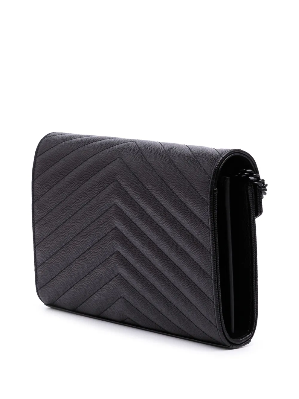 Pre-owned Saint Laurent 2019 Grain De Poudre Chevron Monogram Monochrome Envelope Chain Wallet Crossbody Bag