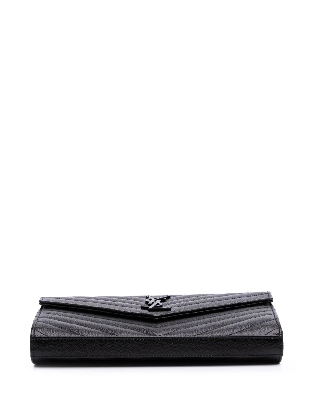 Pre-owned Saint Laurent 2019 Grain De Poudre Chevron Monogram Monochrome Envelope Chain Wallet Crossbody Bag