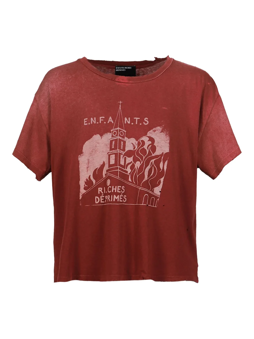Enfants Riches Deprimes Burning Church Graphic-print Distressed T-shirt