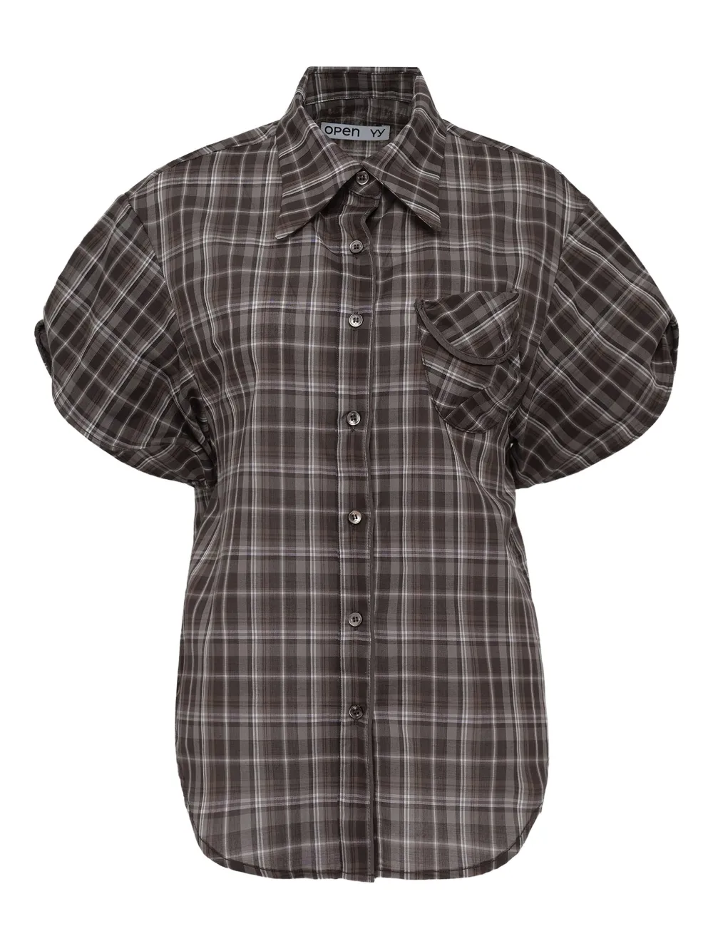 Open YY camisa manga corta con estampado de cuadros | marrón | Image 1