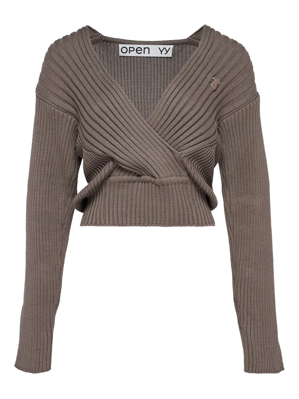 Open YY ribbed wrap-effect sweater | Grey | Image 1