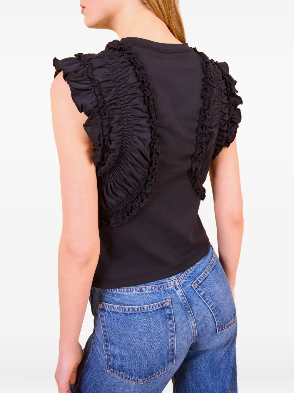 Ulla Johnson Val Sleeveless Ruffled Top In Noir In Black
