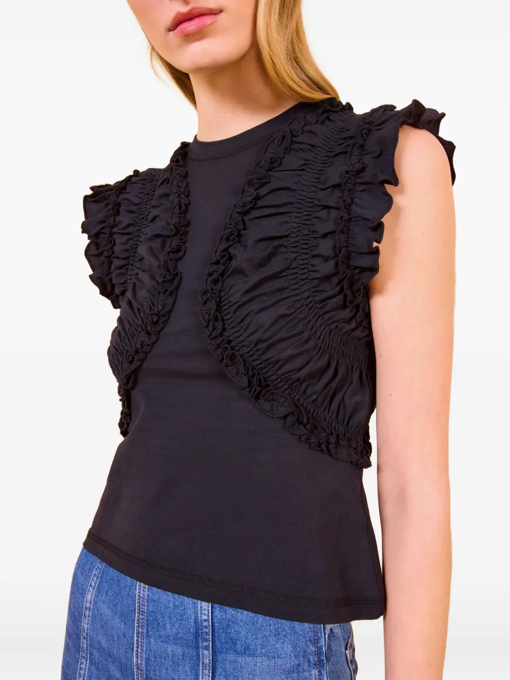 Ulla Johnson Val Sleeveless Ruffled Top In Noir In Black