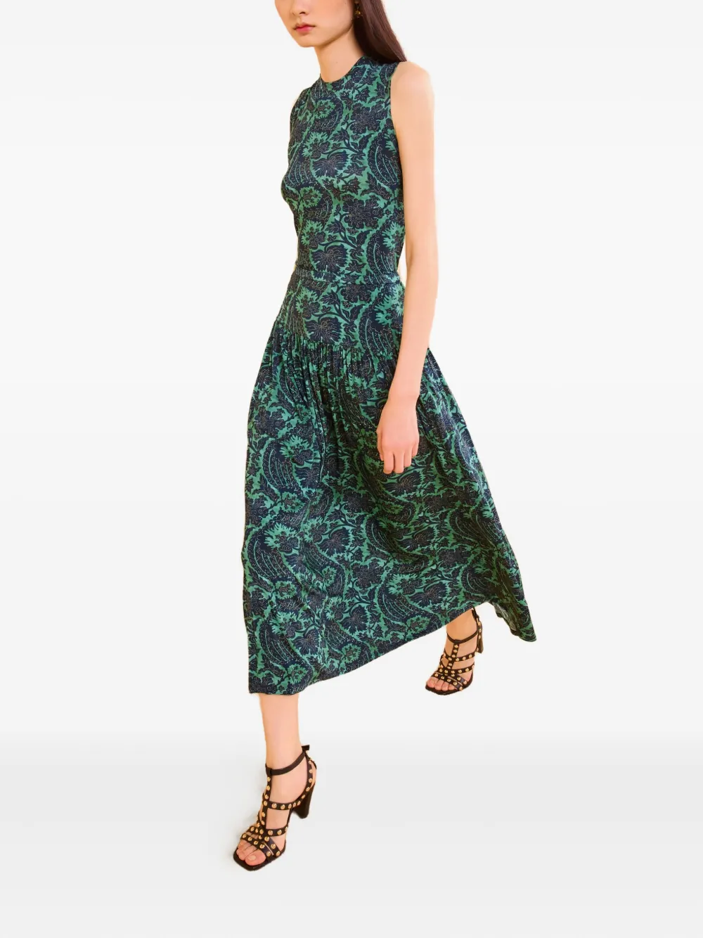 Ulla Johnson Mouwloze midi-jurk met abstracte print - Blauw
