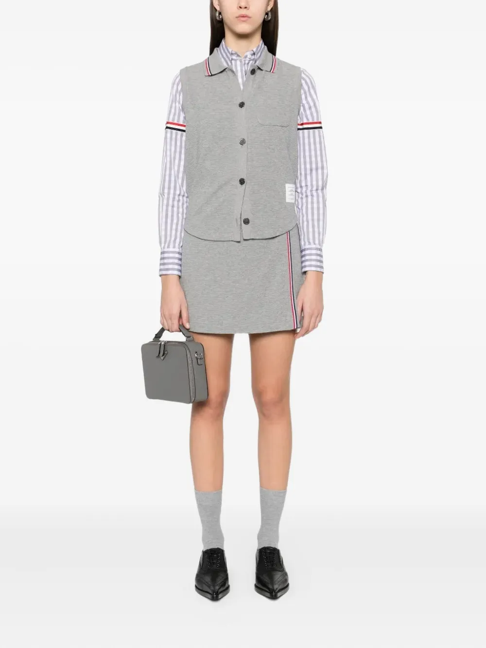 Thom Browne ribbed-panelled skirt Grijs