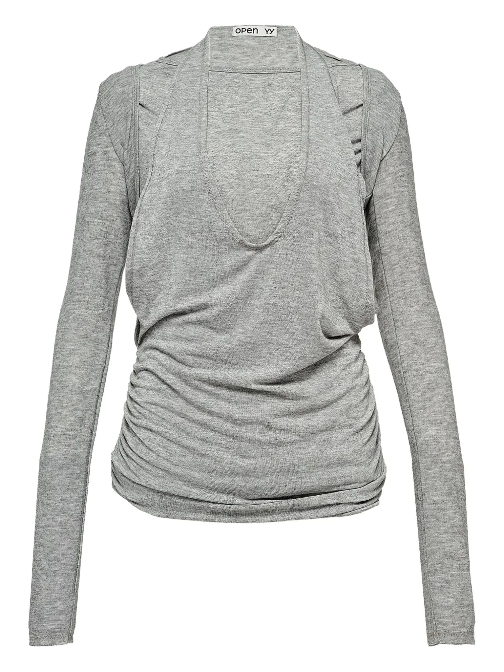 Open YY draped long-sleeve T-shirt | Grey | Image 1