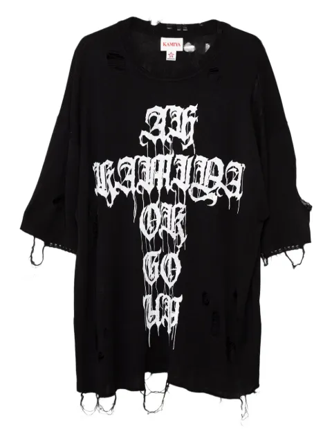KAMIYA  cross-print distressed T-shirt