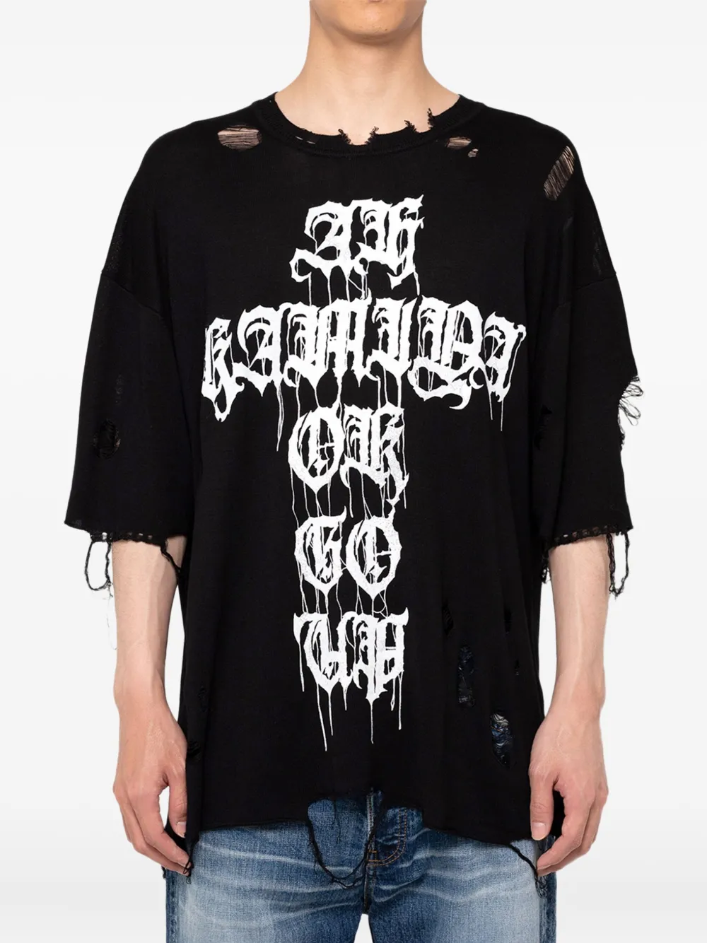 KAMIYA  cross-print distressed T-shirt | T-Shirts | Image 2