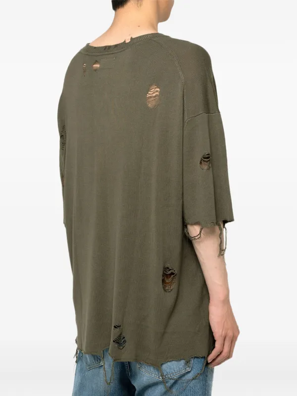 KAMIYA cross-print Distressed T-shirt | Green | FARFETCH