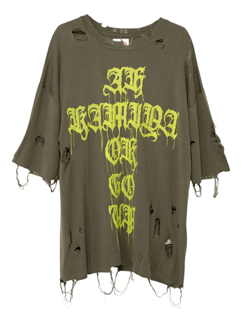 KAMIYA  cross-print distressed T-shirt | Green | Image 1