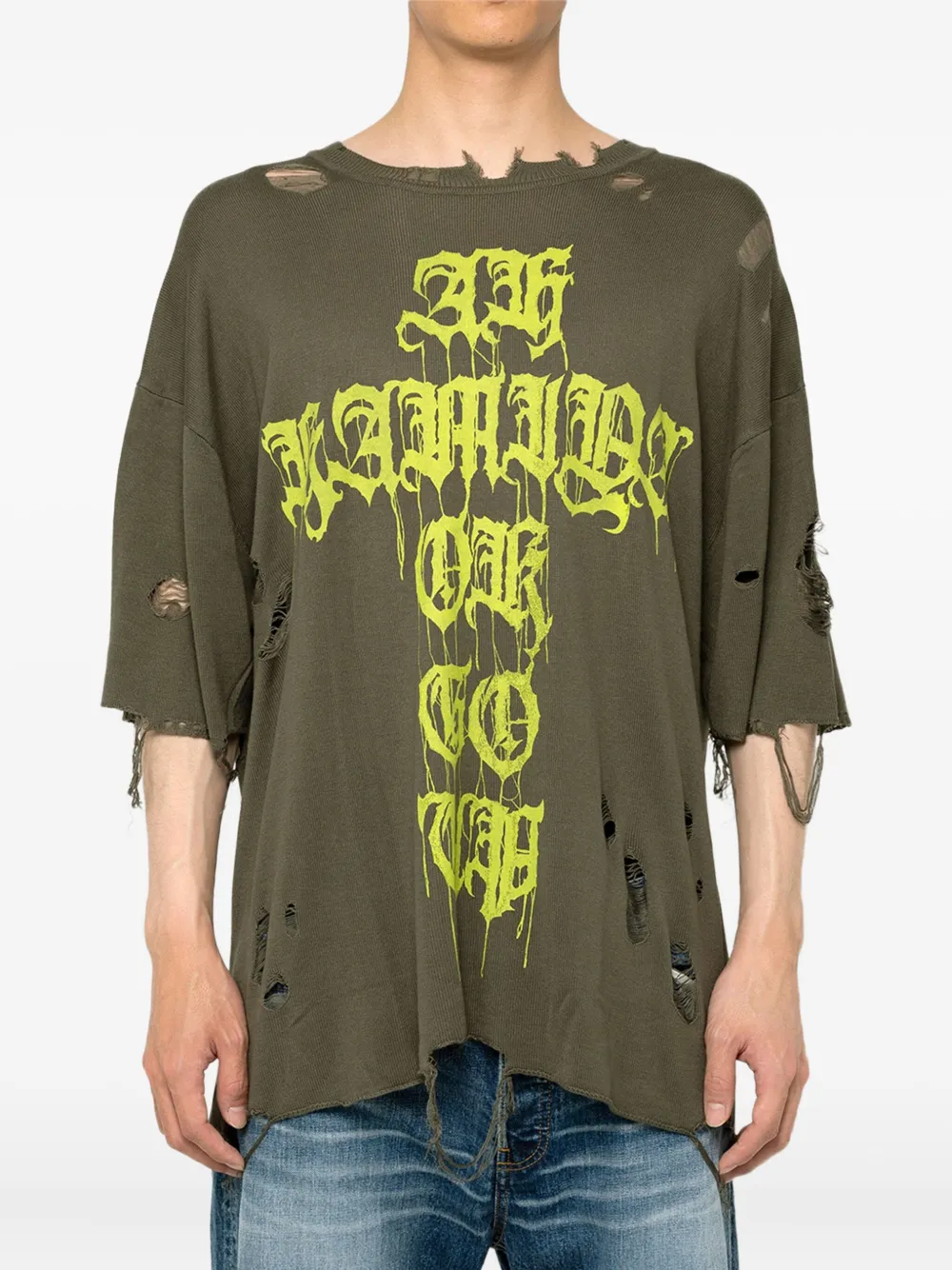 KAMIYA  cross-print distressed T-shirt | T-Shirts | Image 2