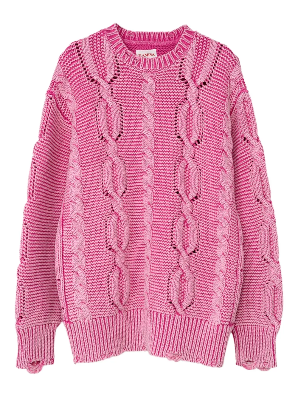 KAMIYA  cable-knit frayed sweater | Pink | Image 1