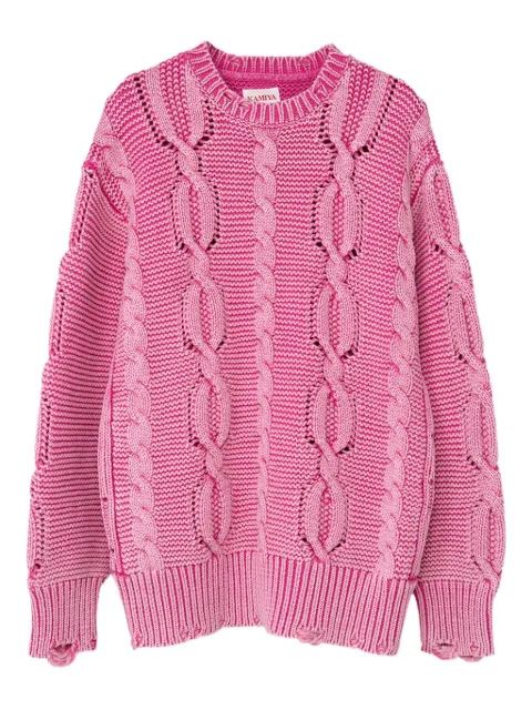 KAMIYA  cable-knit frayed sweater
