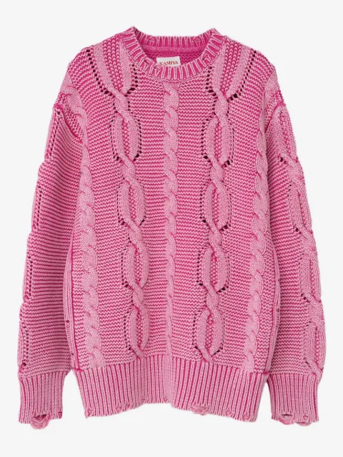 KAMIYA  cable-knit frayed sweater