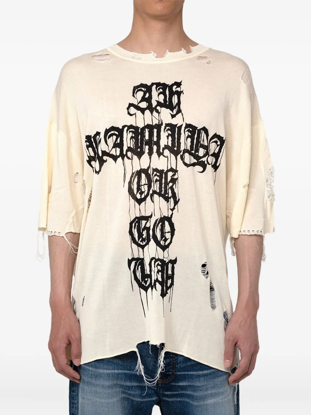 KAMIYA  cross-print distressed T-shirt | T-Shirts | Image 2