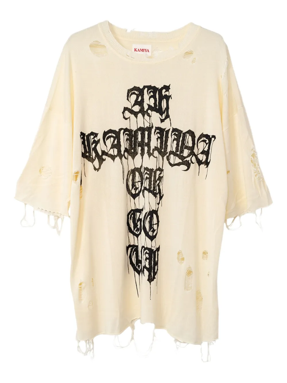 KAMIYA  cross-print distressed T-shirt | White | Image 1