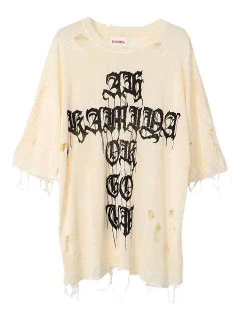 KAMIYA  cross-print distressed T-shirt