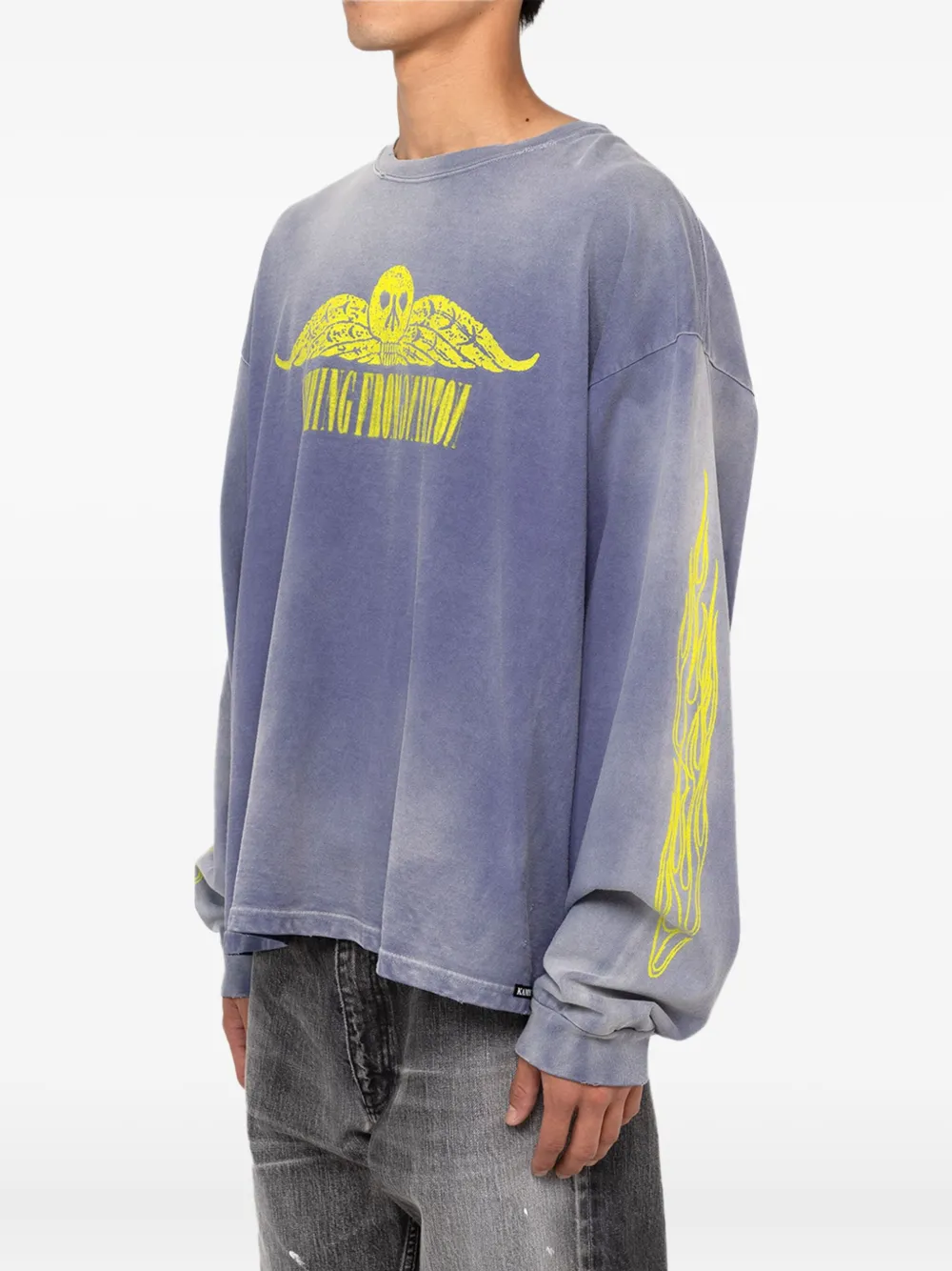 Kamiya Skull-print Flame-sleeve T-shirt In Purple