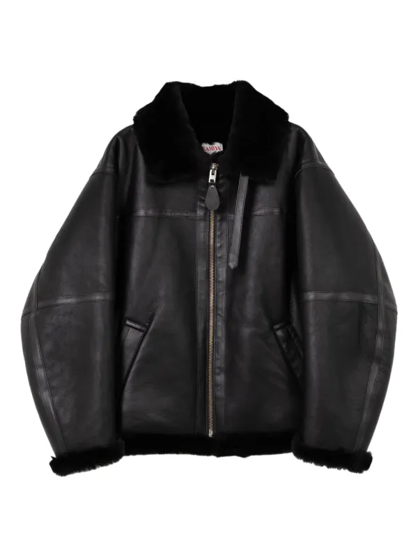 KAMIYA シアリングカラー レザージャケット | ブラック