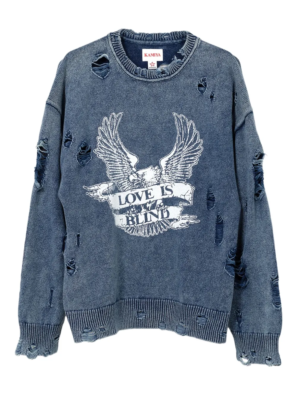 eagle-print distressed-knit sweater