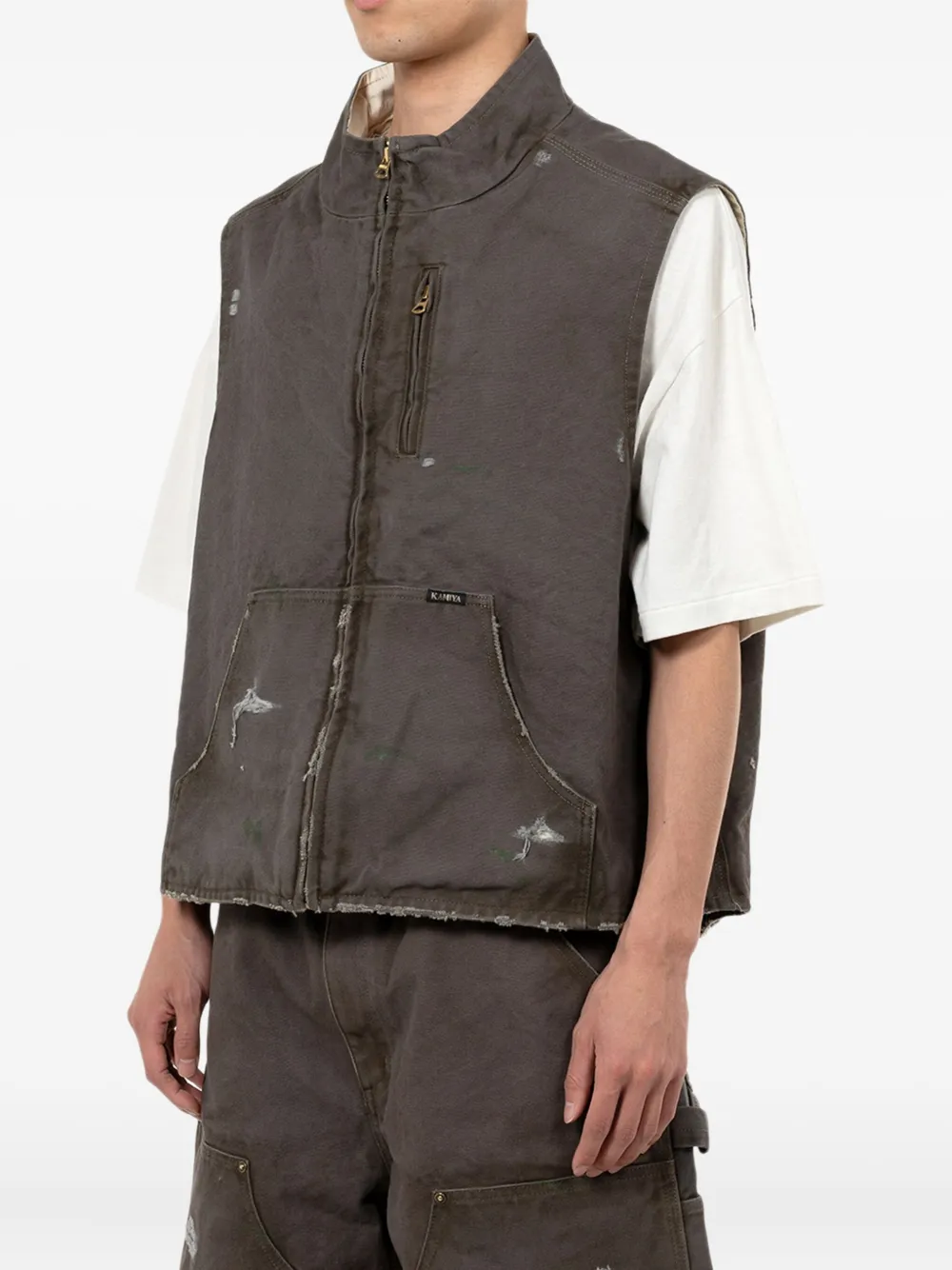 Kamiya Distressed Zip-fastening Vest In Brown