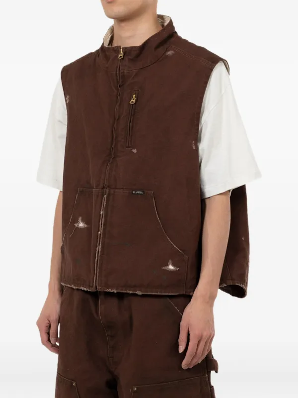 KAMIYA Boro Distressed zip-up Vest | Brown | FARFETCH